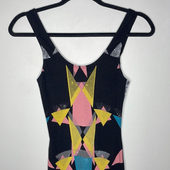 Vintage Y2K Charlotte Russe XS Black Multicolor Geometric Sleeveless Mini Dress - Picture 3 of 9